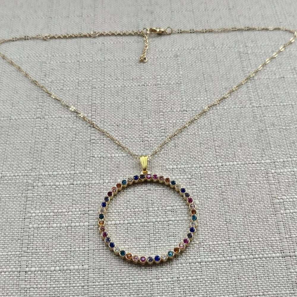Women Necklace Multi Color Crystals Accent Round Pendant Fashion Jewelry Unbrand - Picture 8 of 11